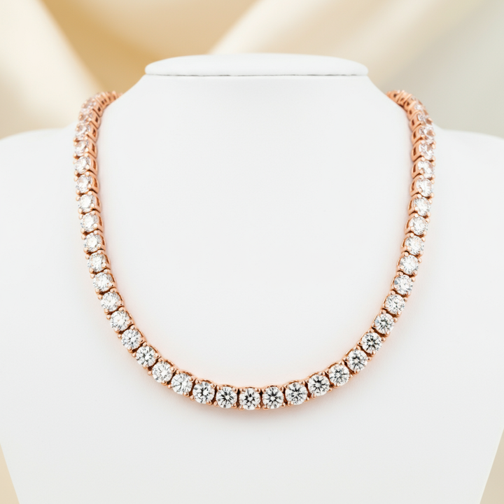 Diamond Tennis Necklace with Round Lab-Grown Diamonds in Four Prong Setting (5.00–30.00 CTW, F+/VS1+)
