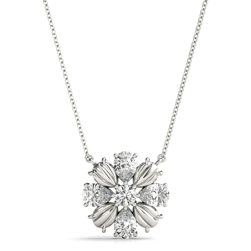 Floral Bloom Diamond Cluster Pendant Necklace (0.75 CTW, F/VS+ Lab-Grown Diamonds) – Round & Pear-Cut