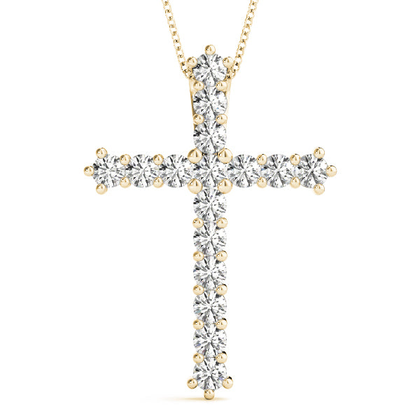 Diamond Cross Pendant Necklace (0.25–1.00 CTW, F/VS+ Lab-Grown Diamonds) – 16-Stone Prong-Set, Floating Hidden Bail