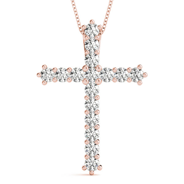 Diamond Cross Pendant Necklace (0.25–1.00 CTW, F/VS+ Lab-Grown Diamonds) – 16-Stone Prong-Set, Floating Hidden Bail