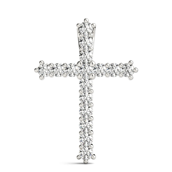 Diamond Cross Pendant Necklace (0.25–1.00 CTW, F/VS+ Lab-Grown Diamonds) – 16-Stone Prong-Set, Floating Hidden Bail