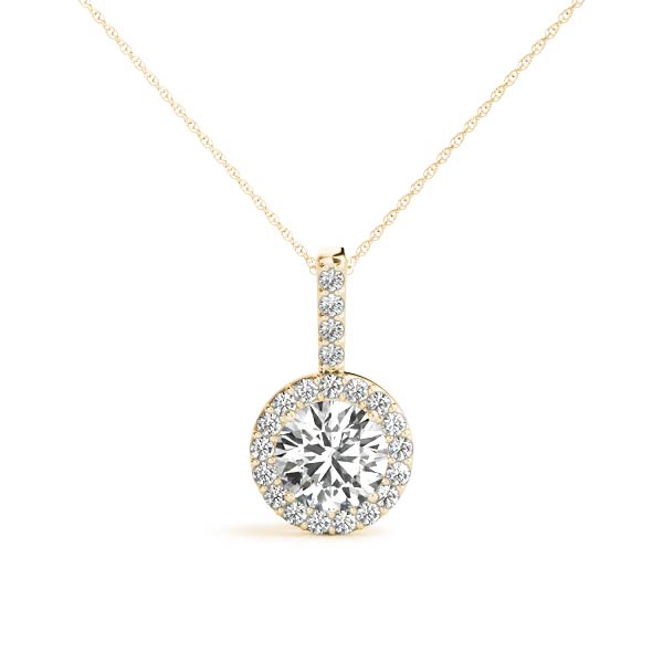 Halo Diamond Pendant Necklace (0.25–2.00 CT Center, F/VS+ Lab-Grown) in 14K Gold – Round Cut with Pavé Halo & 16" Chain