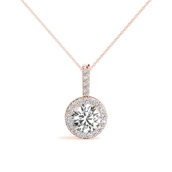 Halo Diamond Pendant Necklace (0.25–2.00 CT Center, F/VS+ Lab-Grown) in 14K Gold – Round Cut with Pavé Halo & 16" Chain