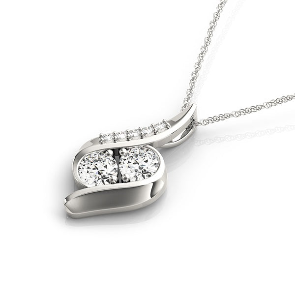 Two-Stone Diamond Pendant Necklace in 14K Gold – Pavé Accent, Lab-Grown Diamonds (0.25–1.05 CTW)