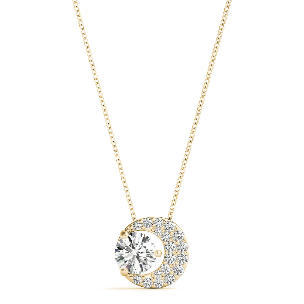 Crescent Moon & Solitaire Diamond Pendant Necklace in 14K Gold – Lab-Grown, 0.35–1.20 CTW