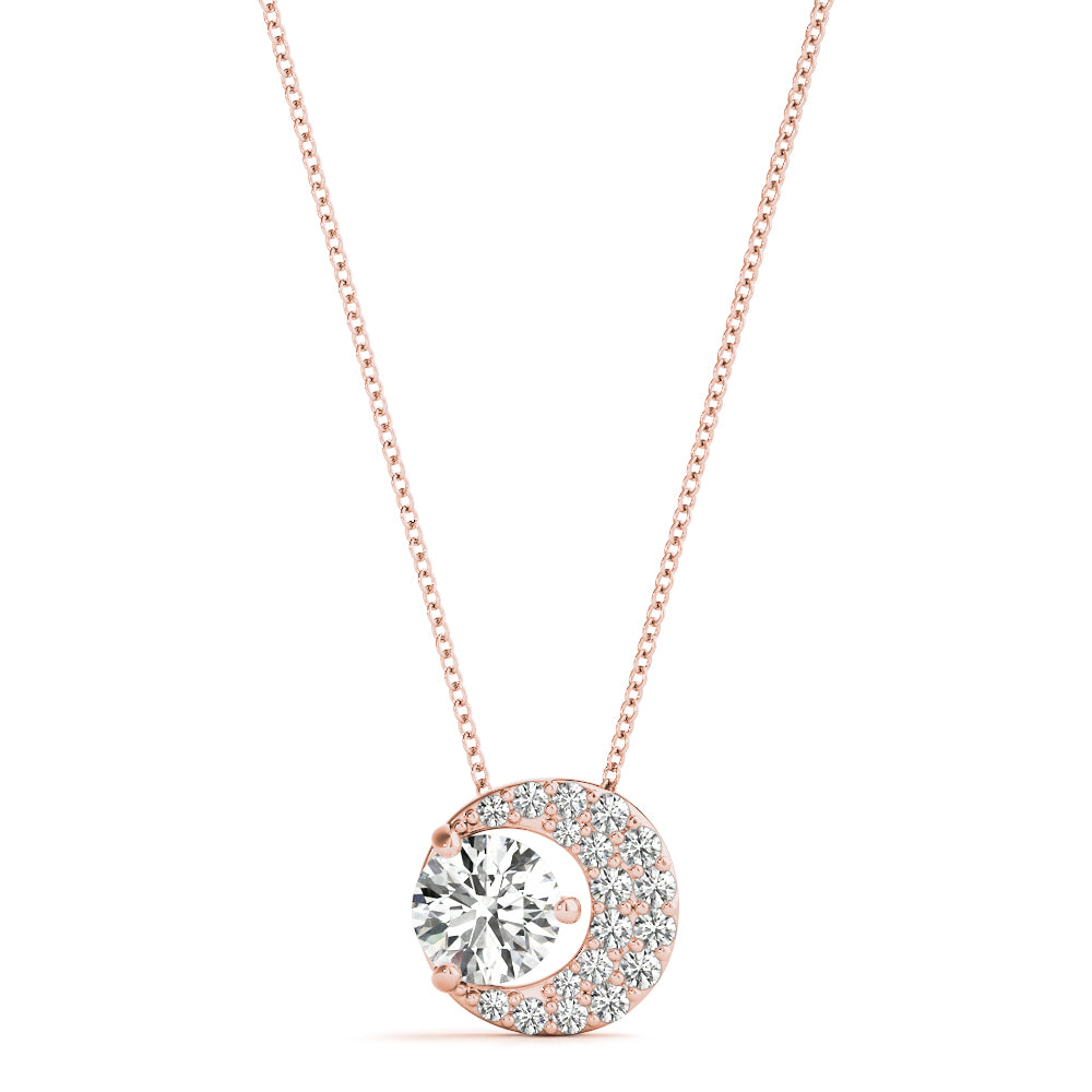 Crescent Moon & Solitaire Diamond Pendant Necklace in 14K Gold – Lab-Grown, 0.35–1.20 CTW