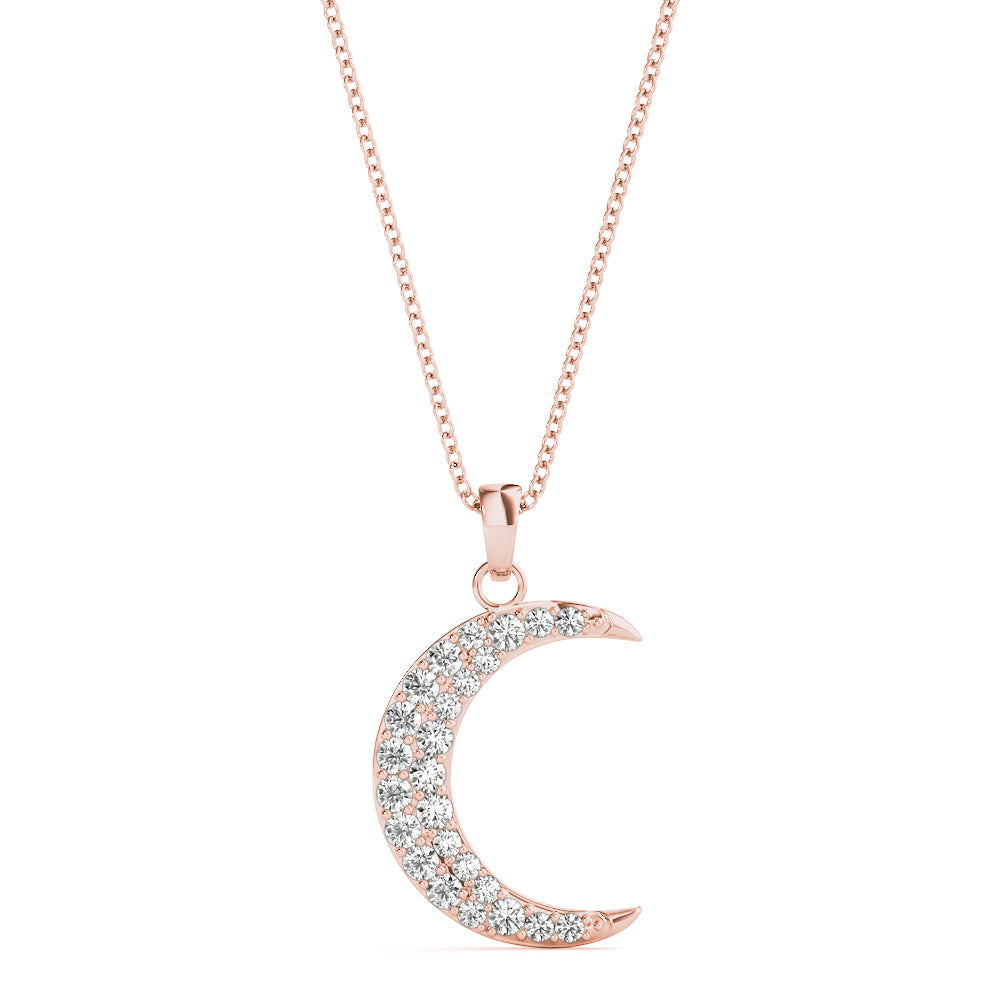 Crescent Moon Diamond Pendant Necklace in 14K Gold – Pavé-Set Lab or Natural Diamonds (0.20 CTW)