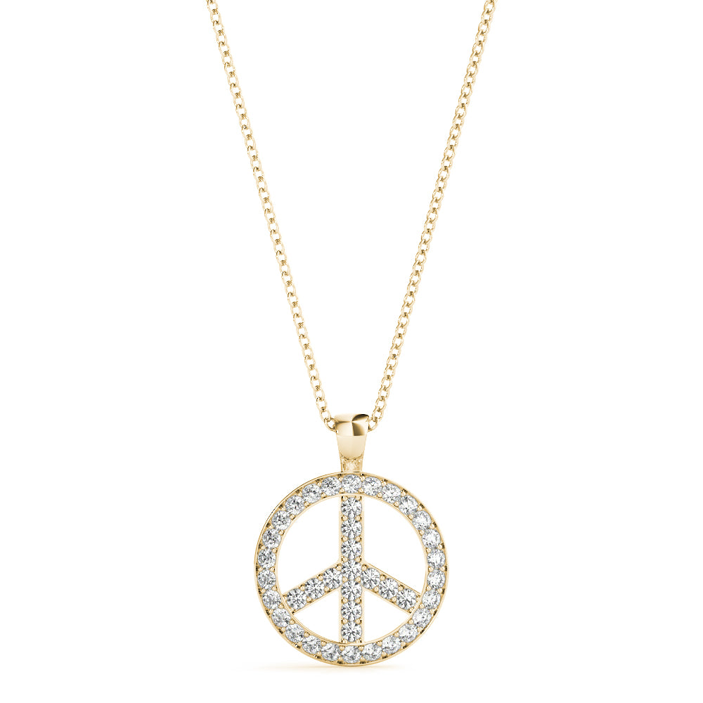 Diamond Peace Sign Pendant Necklace in 14K Gold or Silver – Pavé-Set Round Diamonds (0.33 CTW, Lab or Natural)