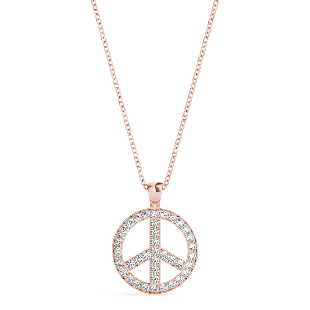 Diamond Peace Sign Pendant Necklace in 14K Gold or Silver – Pavé-Set Round Diamonds (0.33 CTW, Lab or Natural)