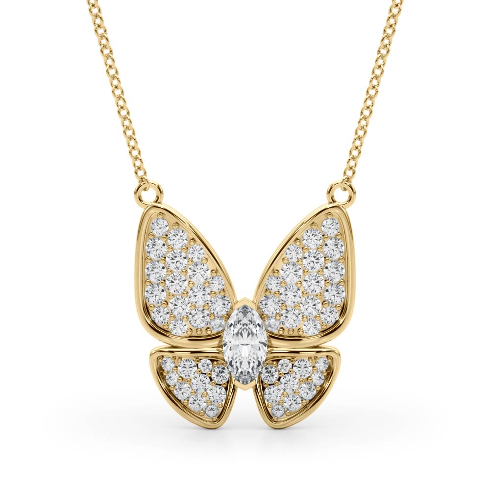 Butterfly Diamond Pendant Necklace in 14K Gold or Silver – Marquise Center & Pavé Wings (0.25 CTW, Lab/Natural)