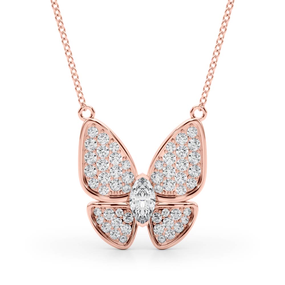 Butterfly Diamond Pendant Necklace in 14K Gold or Silver – Marquise Center & Pavé Wings (0.25 CTW, Lab/Natural)