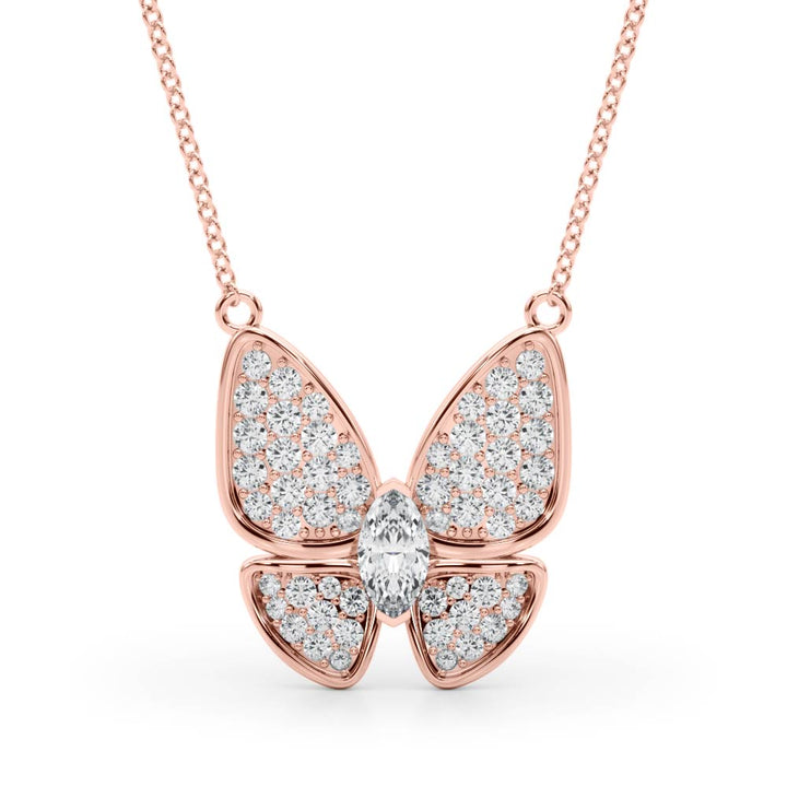 Butterfly Diamond Pendant Necklace in 14K Gold or Silver – Marquise Center & Pavé Wings (0.25 CTW, Lab/Natural)