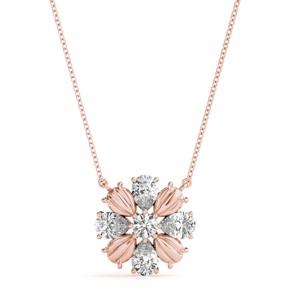 Floral Bloom Diamond Cluster Pendant Necklace (0.75 CTW, F/VS+ Lab-Grown Diamonds) – Round & Pear-Cut