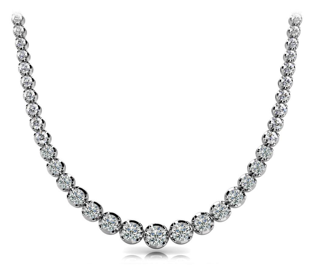Graduated lab-grown diamond tennis necklace (5–15 CTW, F/VS+) in 4-prong low-basket setting