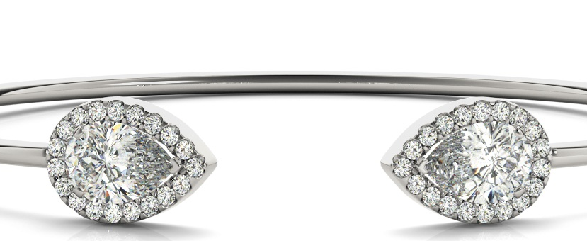 Open Bangle with Pear-Shaped Halo Ends (1.75 CTW, Lab-Grown F/VS)