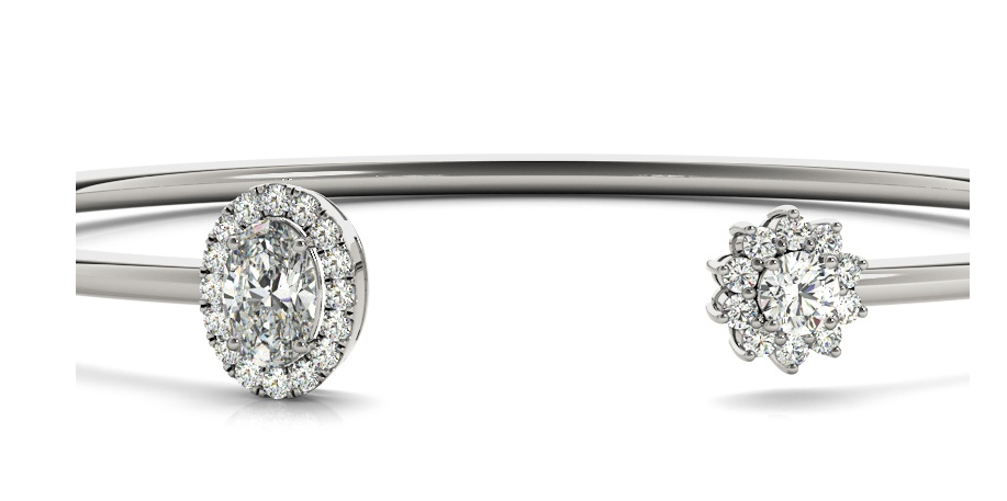 Open Flexi Bangle with Floral & Halo Diamond Ends (1.50 CTW, Lab-Grown F/VS)