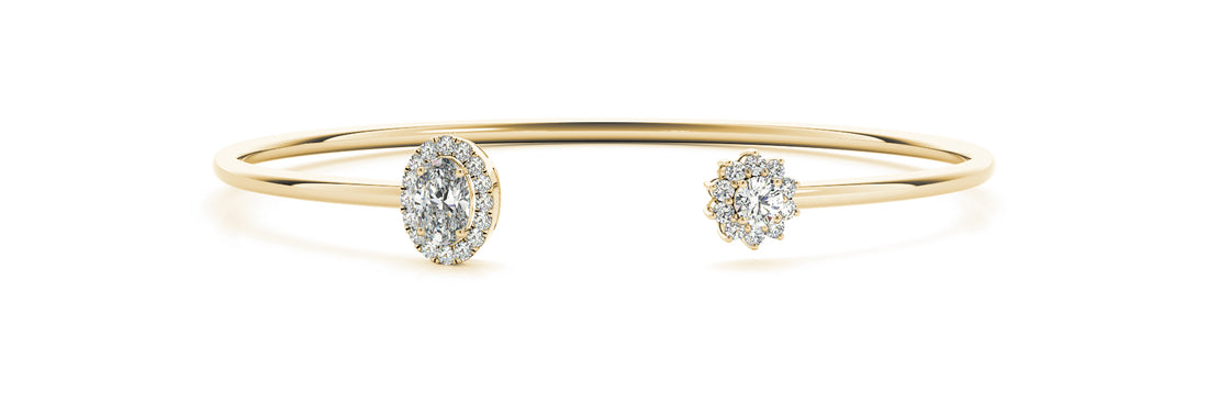 Open Flexi Bangle with Floral & Halo Diamond Ends (1.50 CTW, Lab-Grown F/VS)