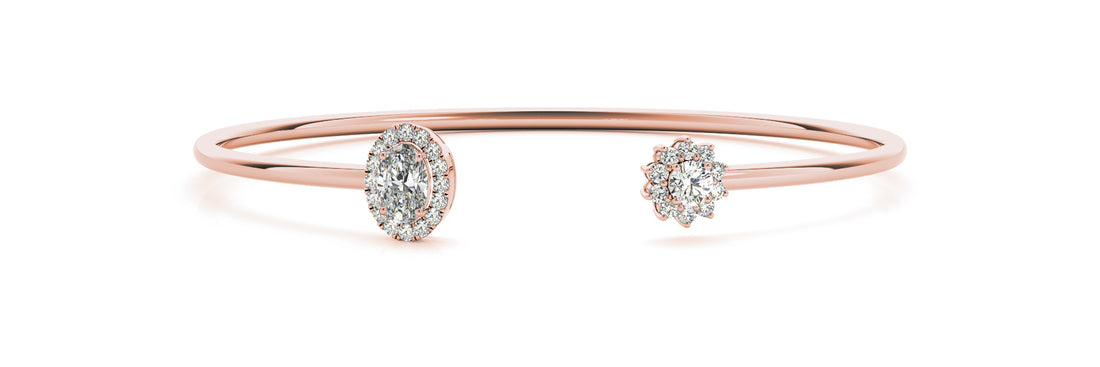 Open Flexi Bangle with Floral & Halo Diamond Ends (1.50 CTW, Lab-Grown F/VS)