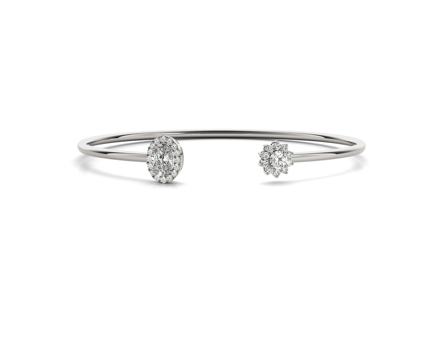 Open Flexi Bangle with Floral & Halo Diamond Ends (1.50 CTW, Lab-Grown F/VS)