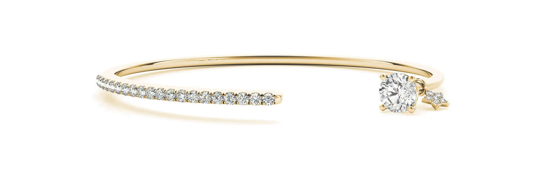 14K Gold Celestial Diamond Bangle with Star Accent