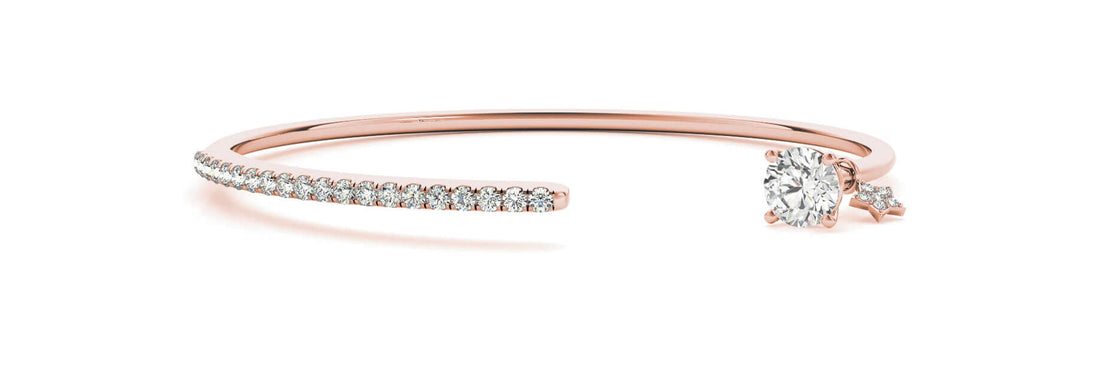 14K Gold Celestial Diamond Bangle with Star Accent 