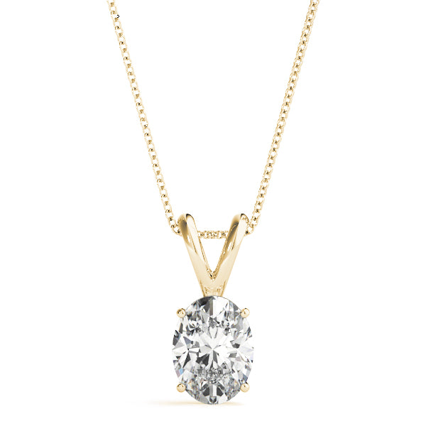 Oval-Cut Solitaire Diamond Pendant in 14K Gold with V-Bale – Lab-Grown F/VS (0.25–2.00 CTW)