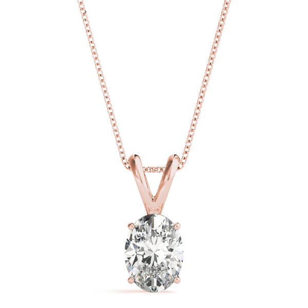 Oval-Cut Solitaire Diamond Pendant in 14K Gold with V-Bale – Lab-Grown F/VS (0.25–2.00 CTW)