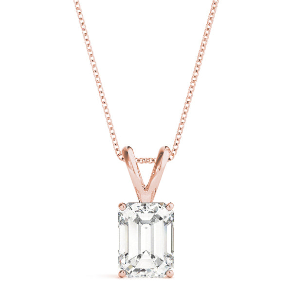 Emerald-Cut Solitaire Diamond Pendant in 14K Gold with V-Bale – Lab-Grown F/VS (0.25–2.00 CTW)