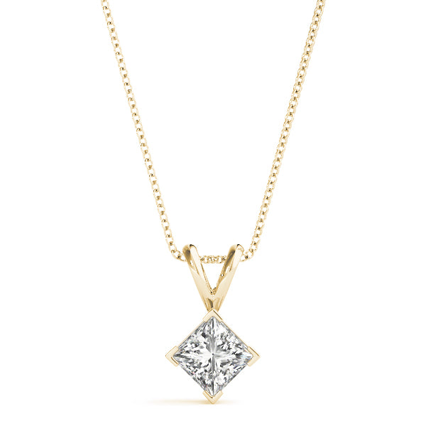 Princess-Cut Solitaire Diamond Pendant in 14K Gold with V-Bale – Lab-Grown F/VS (0.25–2.00 CTW)