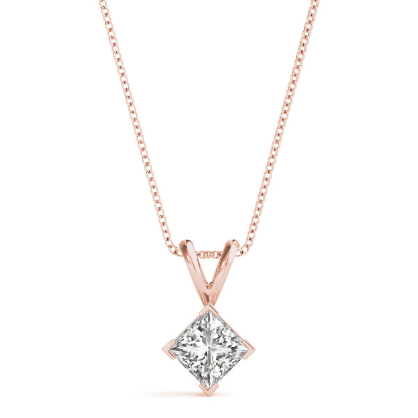 Princess-Cut Solitaire Diamond Pendant in 14K Gold with V-Bale – Lab-Grown F/VS (0.25–2.00 CTW)
