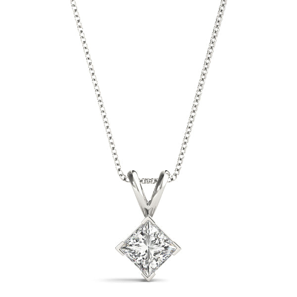 Princess-Cut Solitaire Diamond Pendant in 14K Gold with V-Bale – Lab-Grown F/VS (0.25–2.00 CTW)