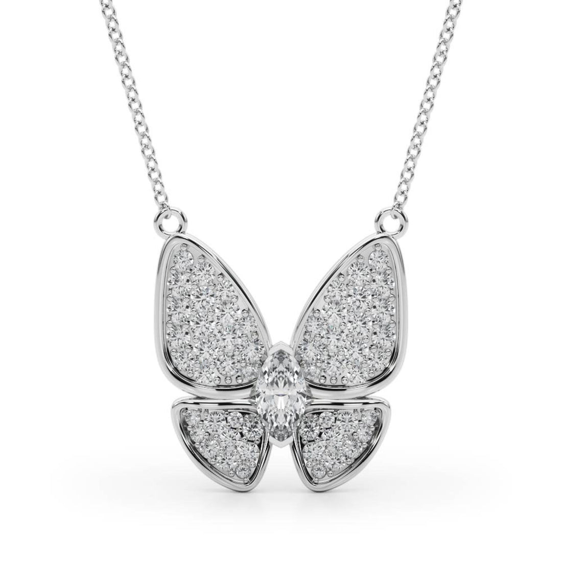 Butterfly Diamond Pendant Necklace in 14K Gold or Silver – Marquise Center & Pavé Wings (0.25 CTW, Lab/Natural)