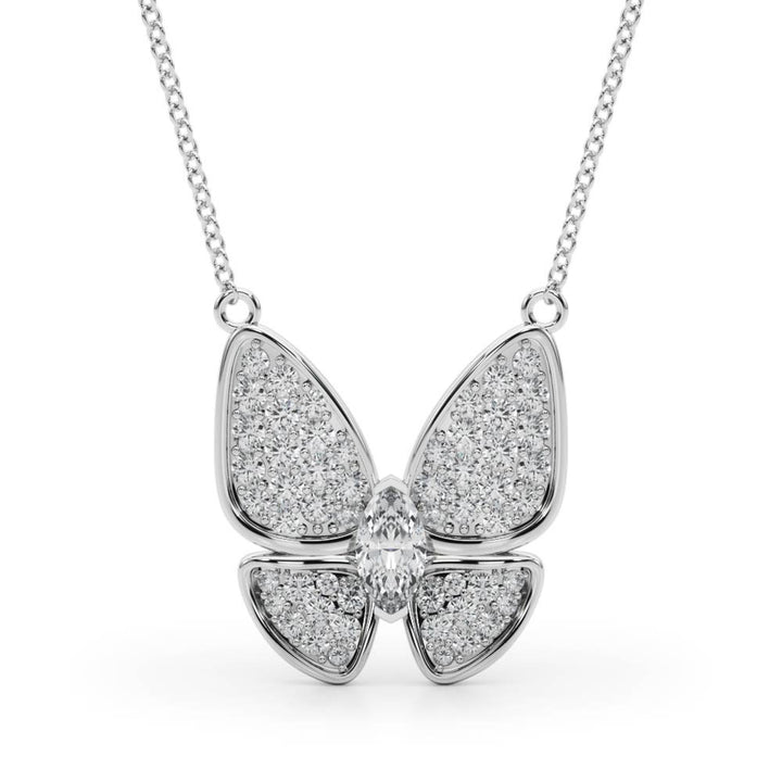 Butterfly Diamond Pendant Necklace in 14K Gold or Silver – Marquise Center & Pavé Wings (0.25 CTW, Lab/Natural)