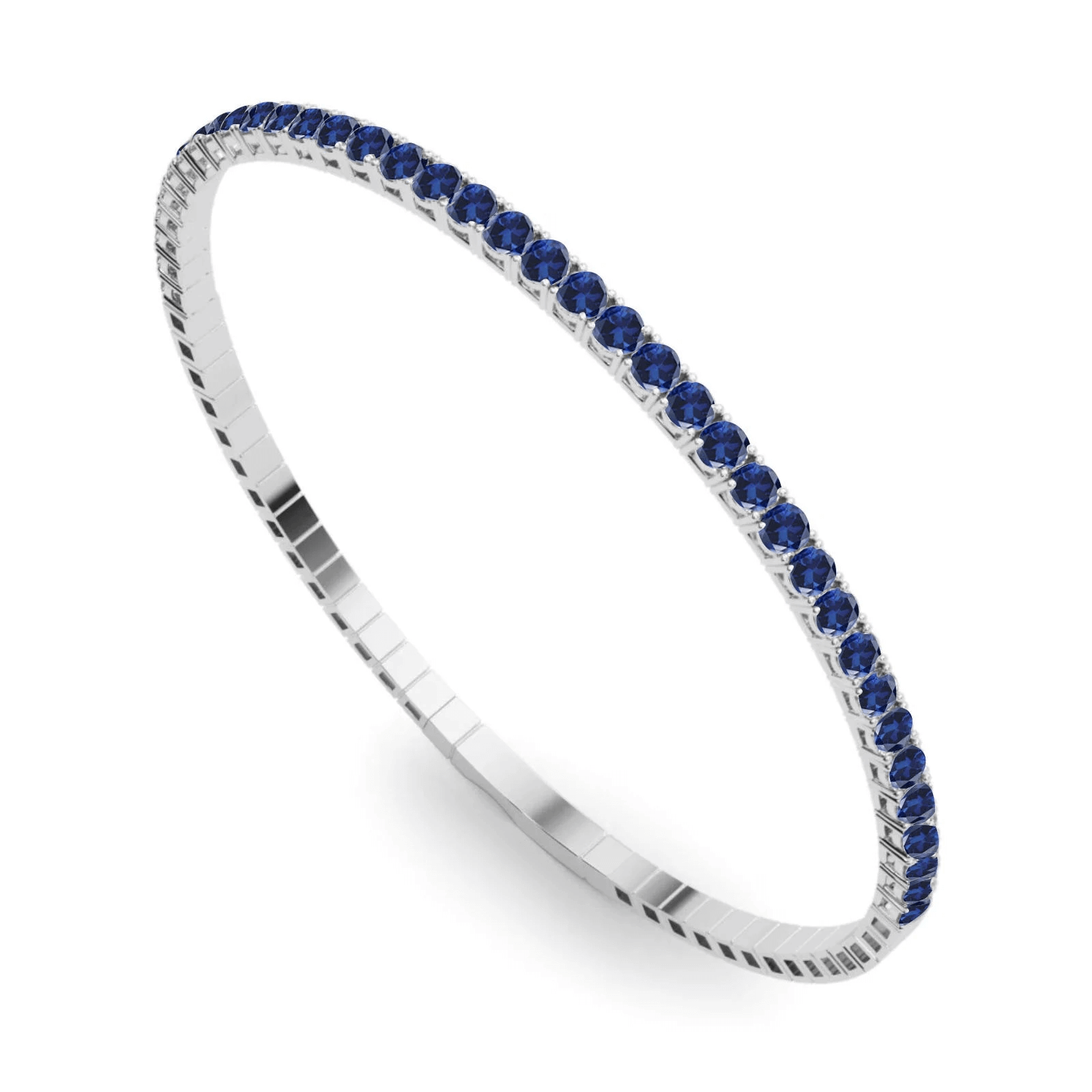 Halfway flexible blue sapphire bangle