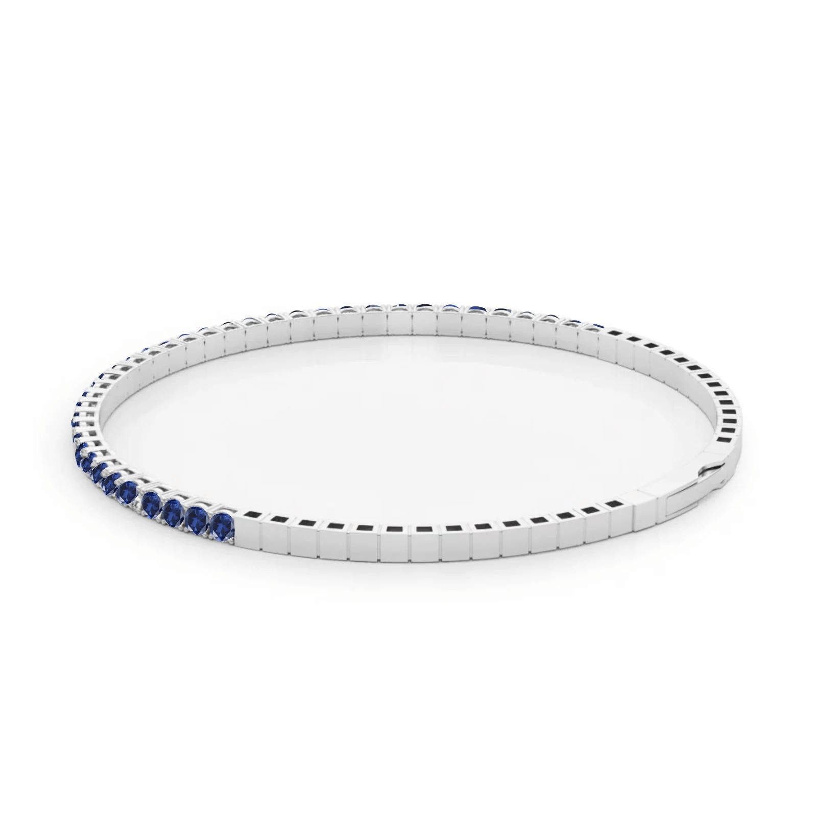 Halfway flexible blue sapphire bangle