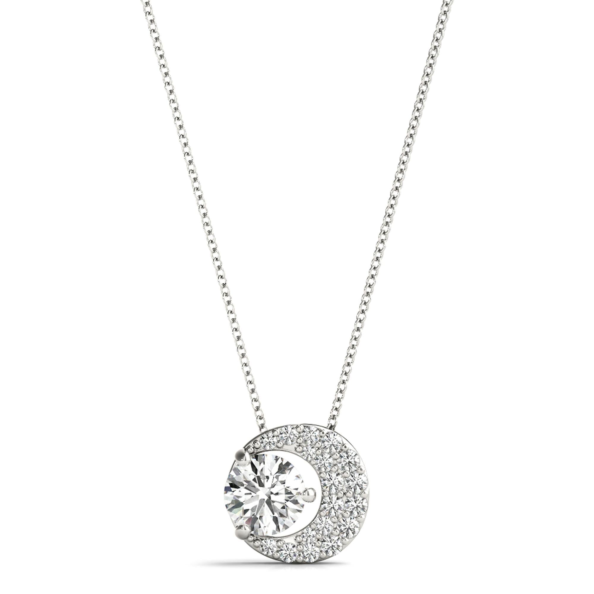 Crescent Moon & Solitaire Diamond Pendant Necklace in 14K Gold – Lab-Grown, 0.35–1.20 CTW