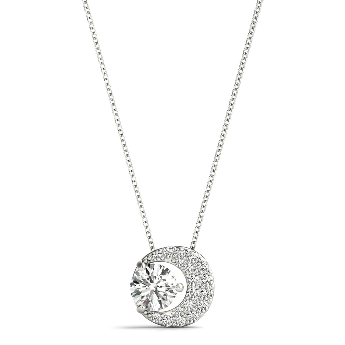 Crescent Moon & Solitaire Diamond Pendant Necklace in 14K Gold – Lab-Grown, 0.35–1.20 CTW