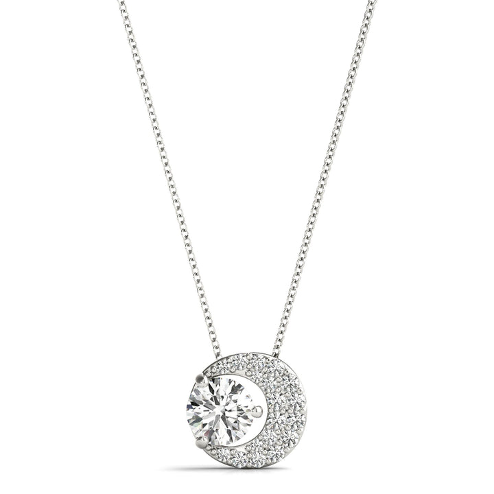 Crescent Moon & Solitaire Diamond Pendant Necklace in 14K Gold – Lab-Grown, 0.35–1.20 CTW