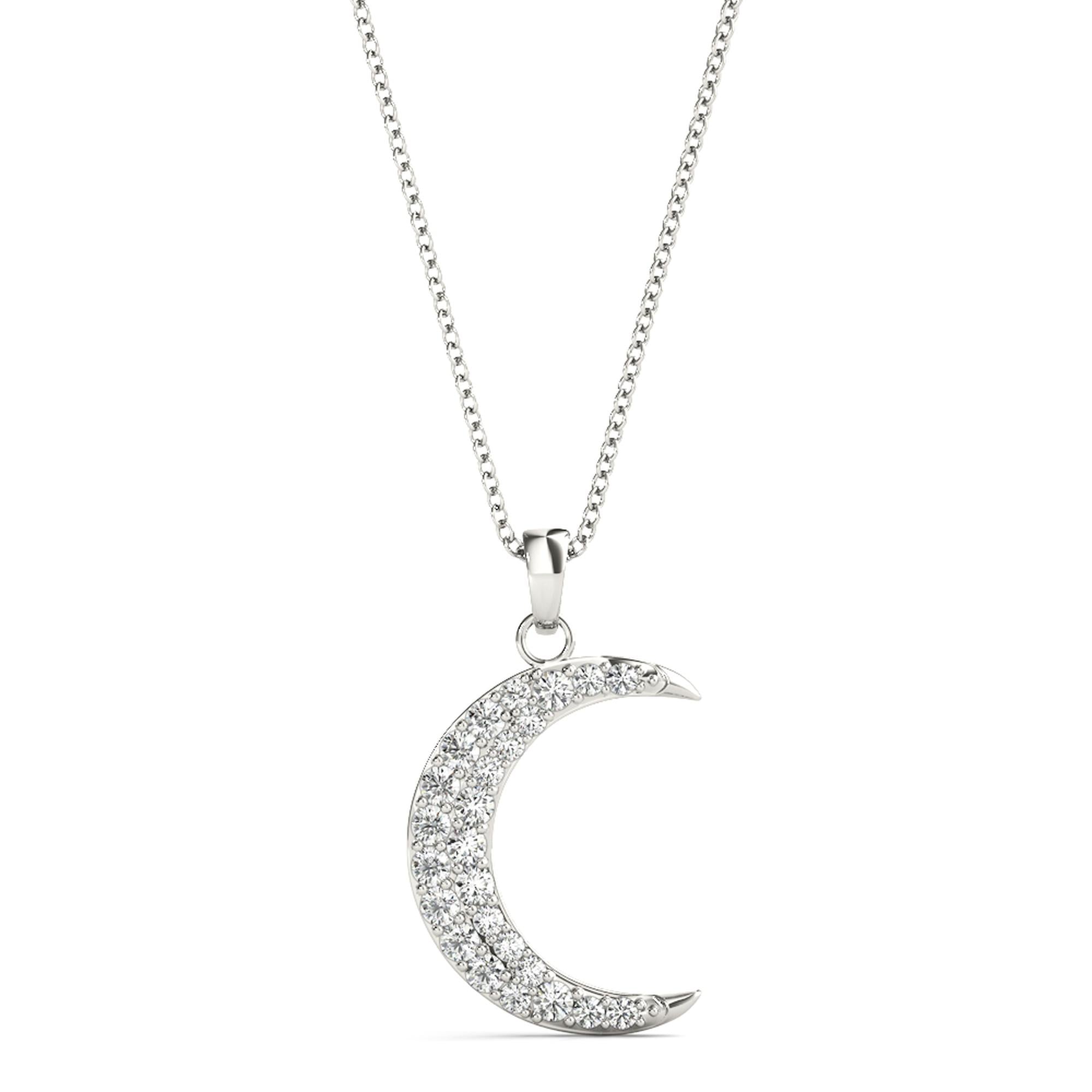 Crescent Moon Diamond Pendant Necklace in 14K Gold – Pavé-Set Lab or Natural Diamonds (0.20 CTW)