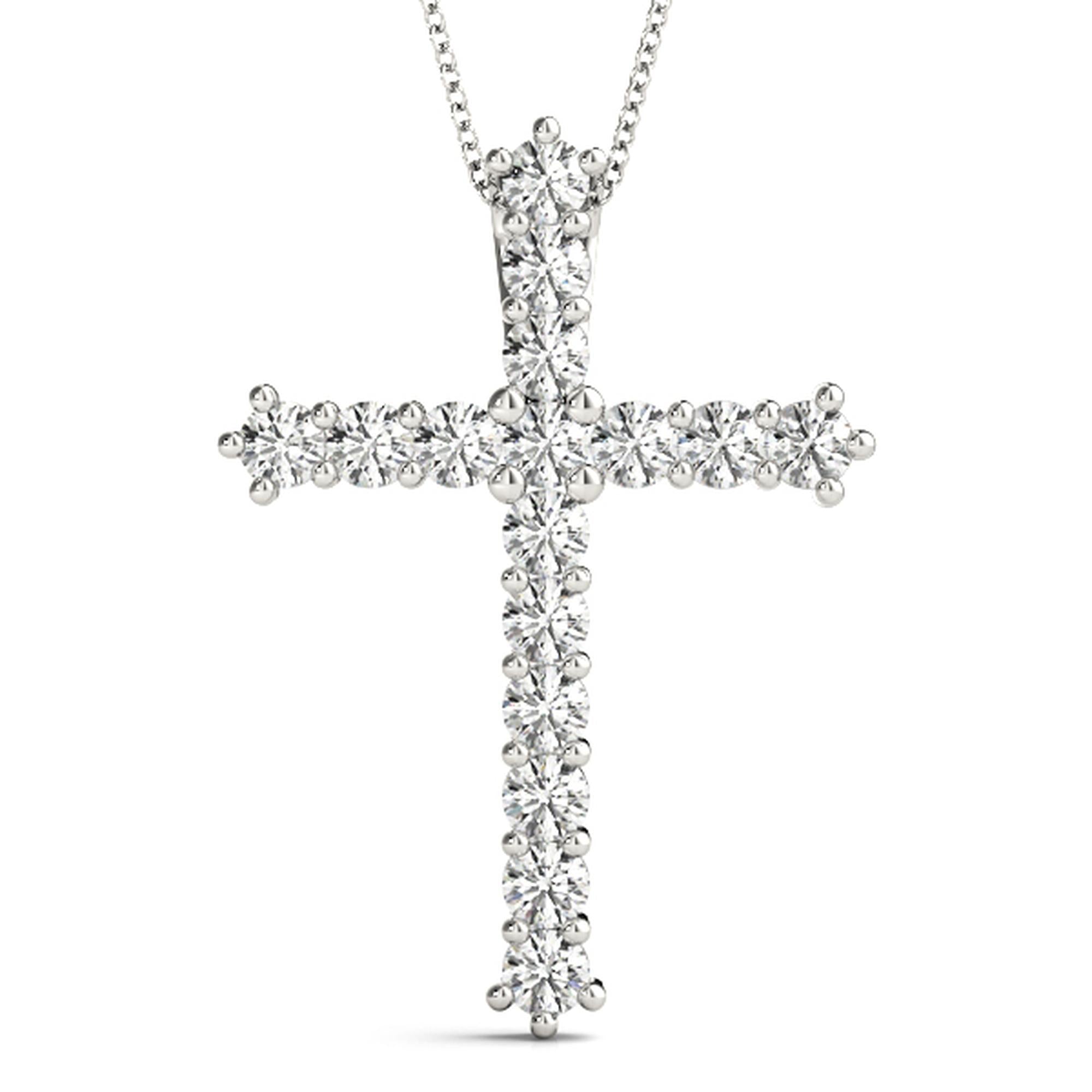 Diamond Cross Pendant Necklace (0.25–1.00 CTW, F/VS+ Lab-Grown Diamonds) – 16-Stone Prong-Set, Floating Hidden Bail