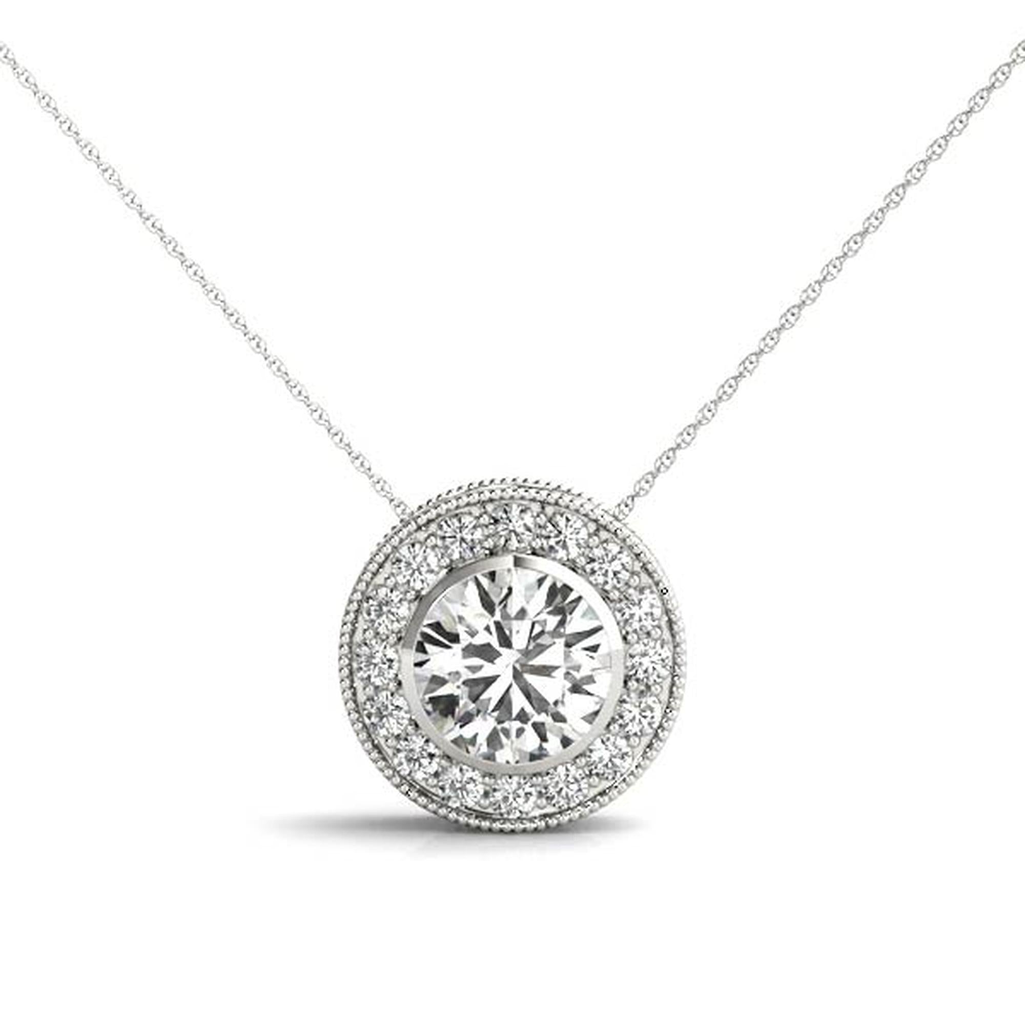 Vintage Double Halo Diamond Pendant Necklace (0.455–1.50 CTW, Lab-Grown, 14K Gold)