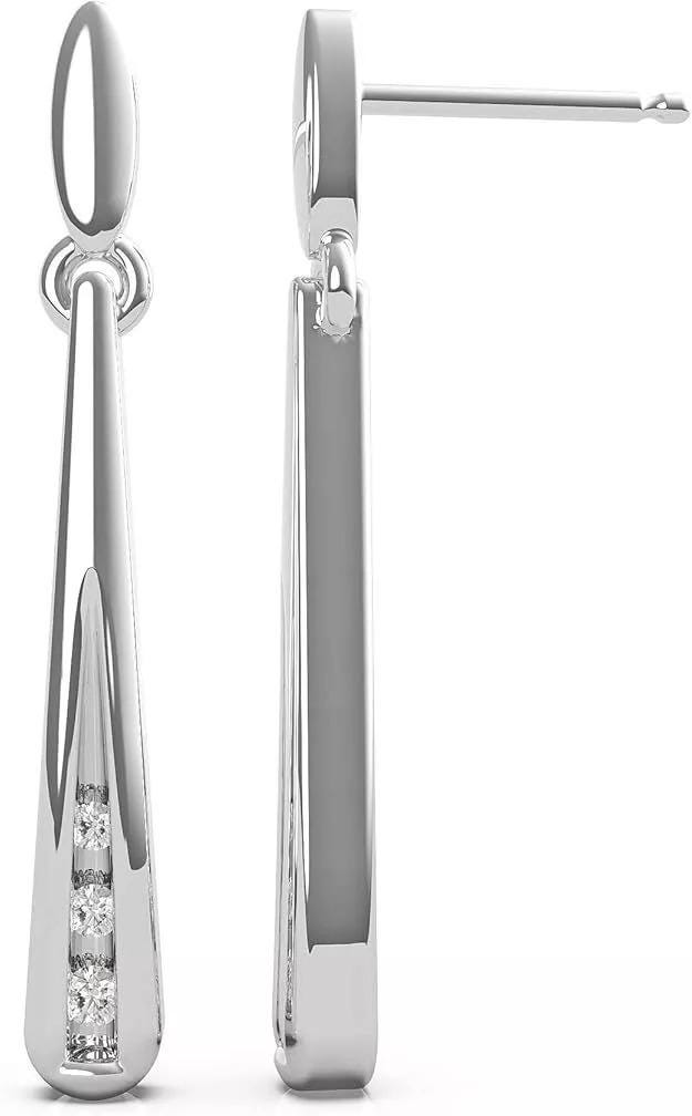 Three-Stone Bar Dangle Drop Lab-Grown Diamond Earrings (1/20 CTW, F/VS1)