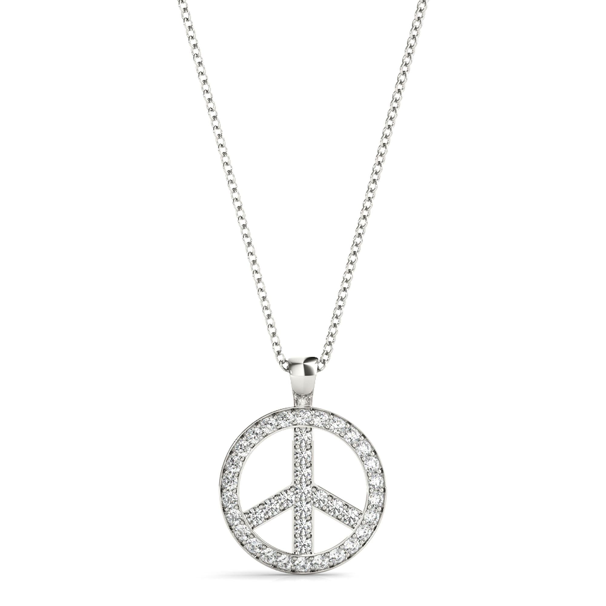 Diamond Peace Sign Pendant Necklace in 14K Gold or Silver – Pavé-Set Round Diamonds (0.33 CTW, Lab or Natural)