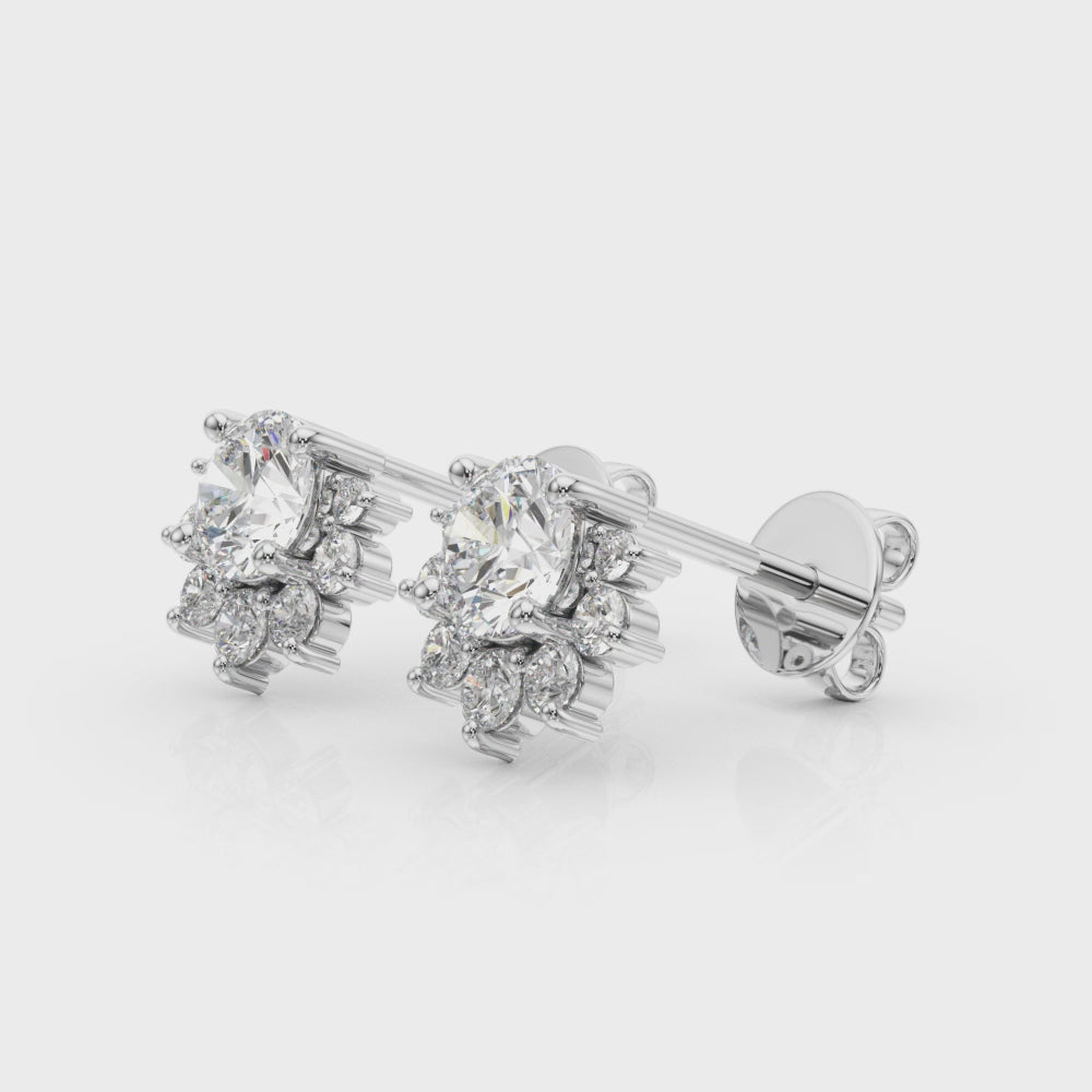 Floral cluster diamond stud earrings