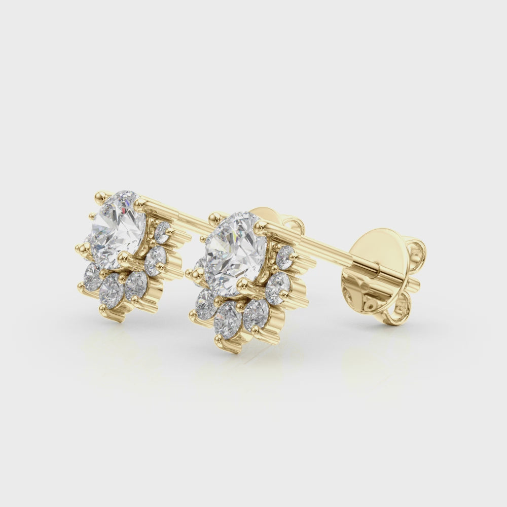 Floral cluster diamond stud earrings