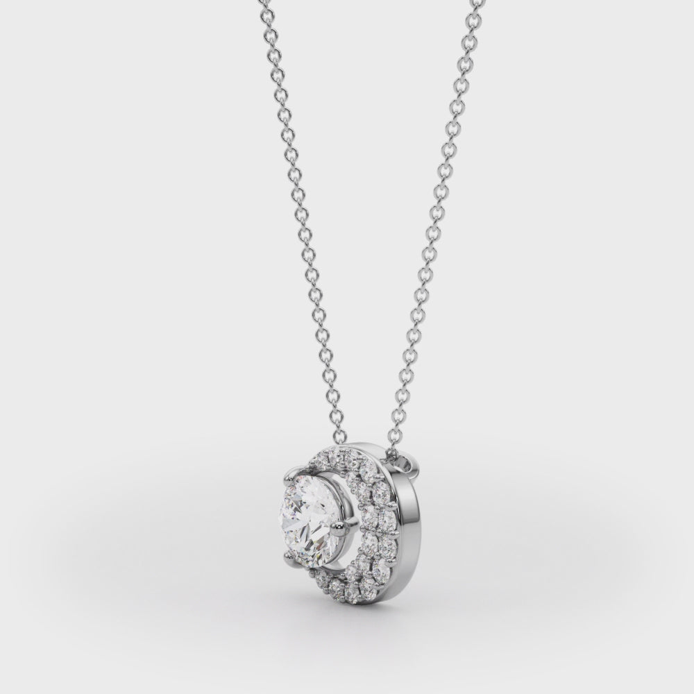 Crescent Moon & Solitaire Diamond Pendant Necklace in 14K Gold – Lab-Grown, 0.35–1.20 CTW