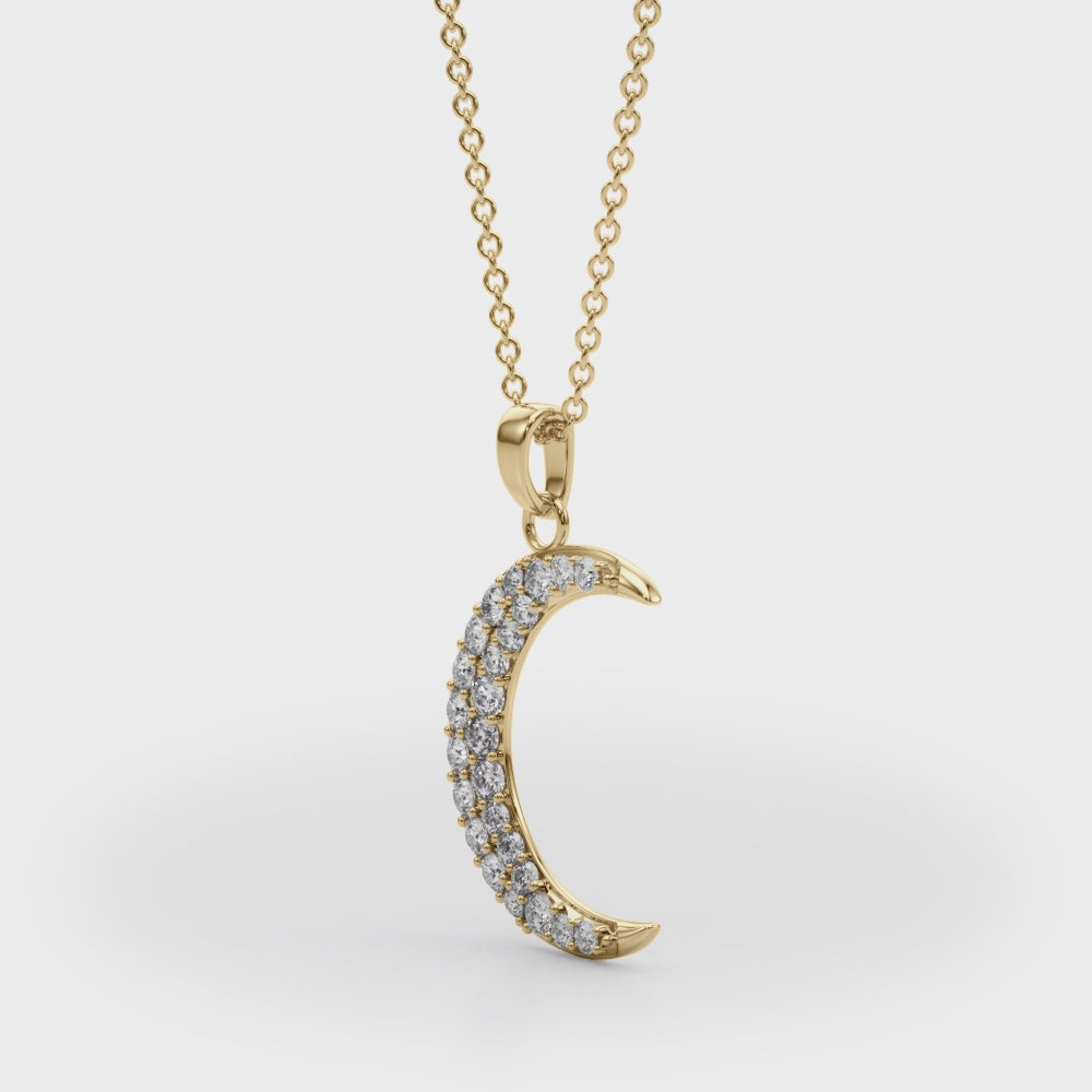 Crescent Moon Diamond Pendant Necklace in 14K Gold – Pavé-Set Lab or Natural Diamonds (0.20 CTW)