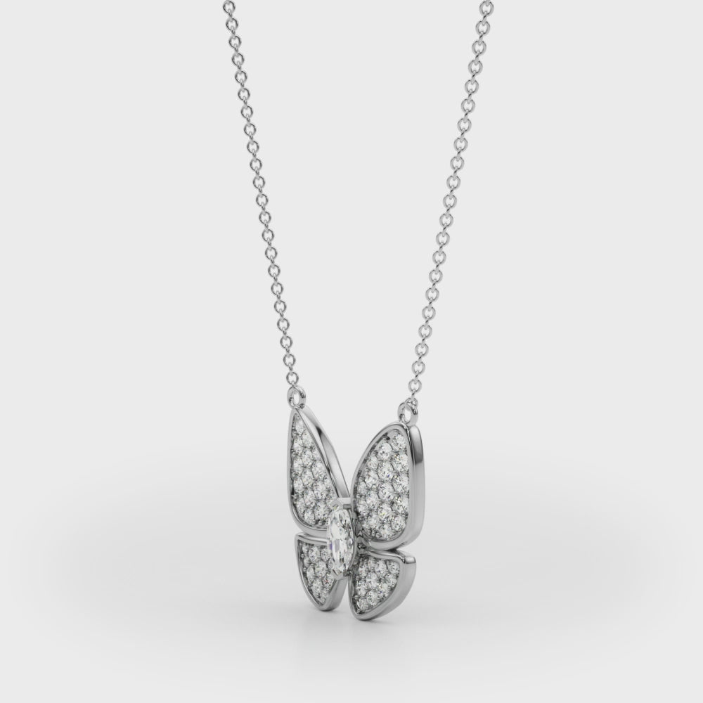 Butterfly Diamond Pendant Necklace in 14K Gold or Silver – Marquise Center & Pavé Wings (0.25 CTW, Lab/Natural)