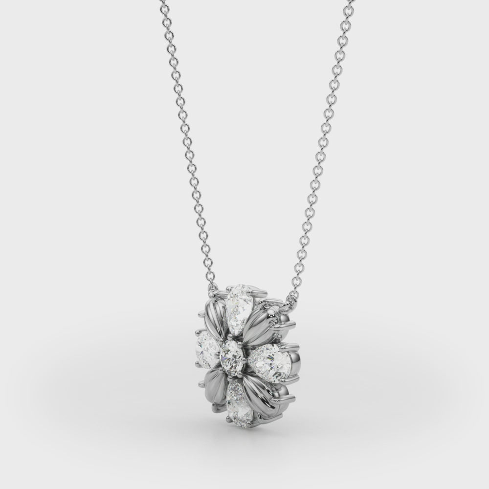 Floral Bloom Diamond Cluster Pendant Necklace (0.75 CTW, F/VS+ Lab-Grown Diamonds) – Round & Pear-Cut