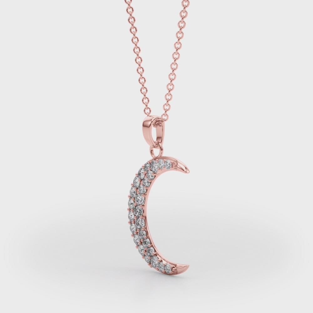 Crescent Moon Diamond Pendant Necklace in 14K Gold – Pavé-Set Lab or Natural Diamonds (0.20 CTW)